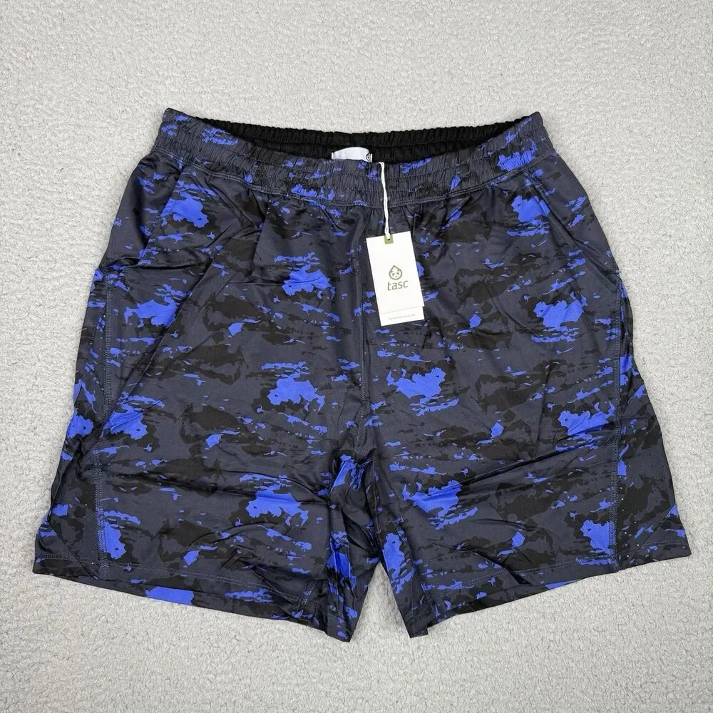 tasc Performance Weightless Shorts Mens Large Blue Black Camo 7